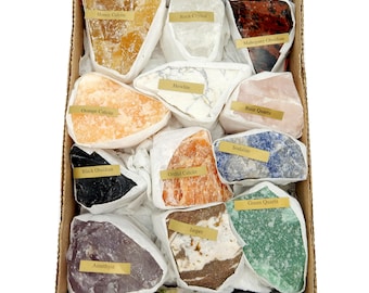 Natural Gemstone Mix FULL BOX Approx. 12 Pieces Crystal Starter Collection Mixed Minerals (BOX-01)