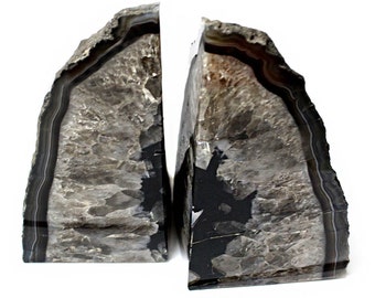 Par de sujetalibros de ágata negra - 6 a 9 libras - Geode Bookend - Decoración del hogar - Cristal y piedras BKE