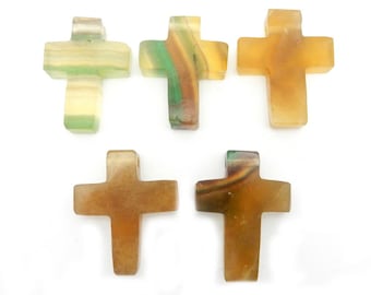Rainbow Fluorite Cross Pendant – Drilled Stone Bead (45-48mm)