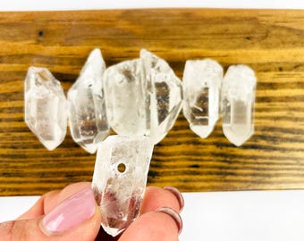 Raw Crystal Quartz Point Drilled BEAD Spike Charm Pendant