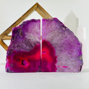 Pink Dyed Agate Crystal Bookends with Druzy Over 9 pounds Extra Large