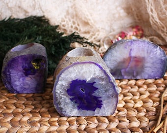 Purple Agate Candle Holder - Crystal Decor- Metaphysical - Chakra Crystals (CHS4-03)