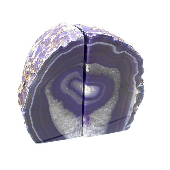 Purple Agate Geode Bookends – Handmade Home Decor Pair