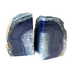 Blue Agate Bookend Pair 3 to 6 lb Geode Bookend Home Decor RK1-18 image 4