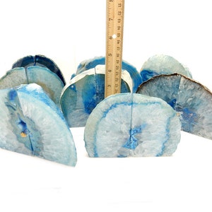 Agate Book End Blue Dyed Half Geode Druzy Bookend Rock Formation Lovely Book Ends 1-3 lb RK1-05 image 2