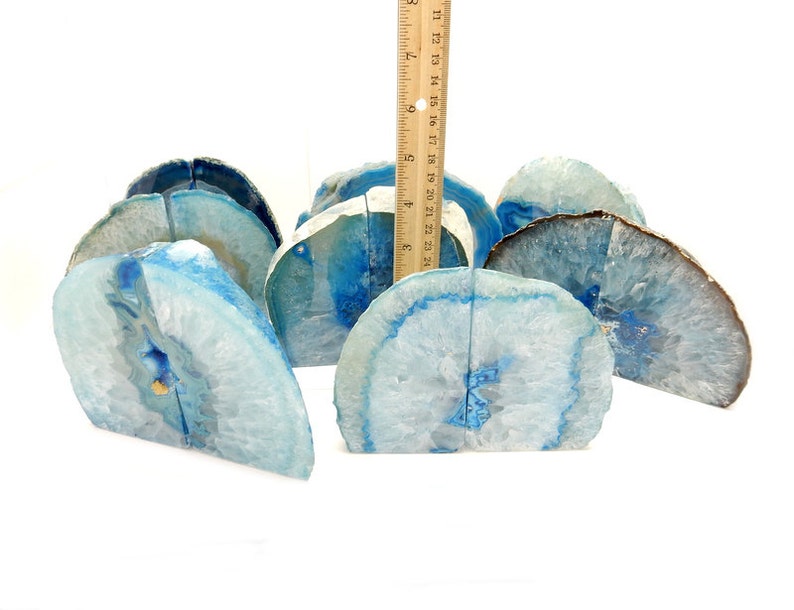 Agate Book End Blue Dyed Half Geode Druzy Bookend Rock Formation Lovely Book Ends 1-3 lb RK1-05 image 2