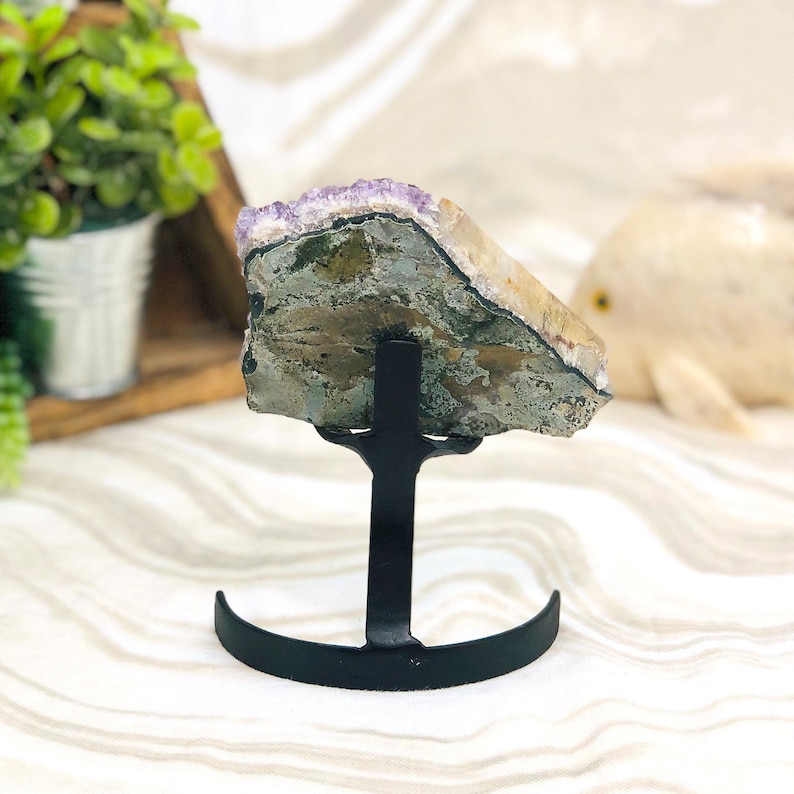 Amethyst Crystal Purple Geode With Calcite on Metal Stand OOAKB18-02