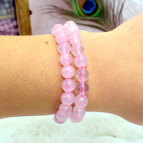 bracelet femme perles rondes et rectangulaires en Quartz rose et Swarovski  - Les Trésors d'Amy à Pissos
