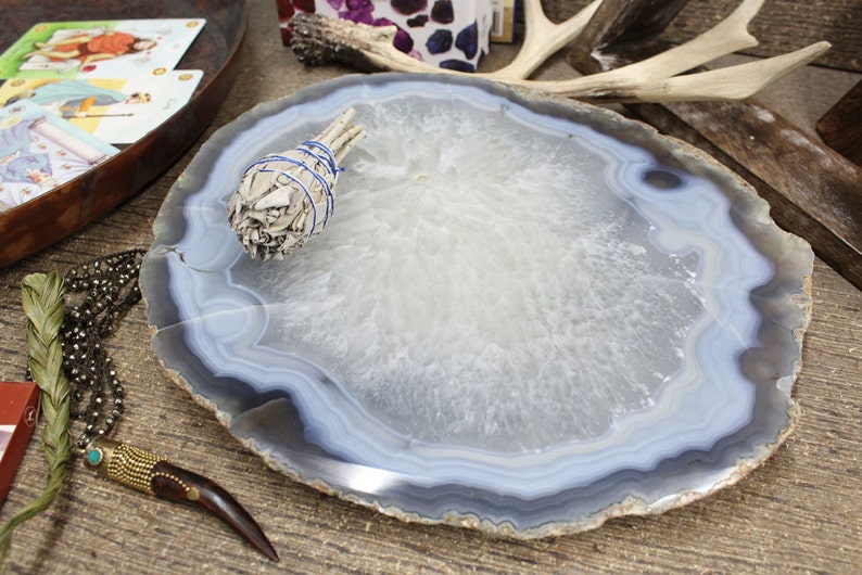 Agate Platter Natural Large Size 23 cm UP Thick Agate Slab Table Setting Home decor & Spiritual Gift RK1-99 image 1