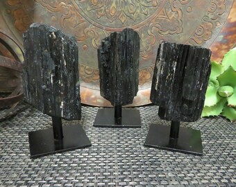 Tourmaline on Metal Stand - Black Tourmaline - Crystal Healing - Home Decor - Crystal Collection - Spiritual Gifts (HW2-14)