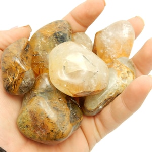 Large Golden Tumbled Rutilated Crystal Quartz - Wire Wrapping - Collecting - Chakra - Tumbled Stone (RK200BOX62-A)