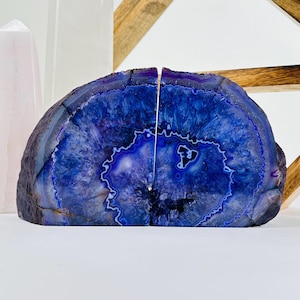 Dyed Purple Agate Crystal Book Ends Set Pair of Bookends