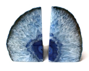 Blue Agate Bookend Pair - 3 to 6 lb - Geode Bookend - Home Decor - (RK1-18)