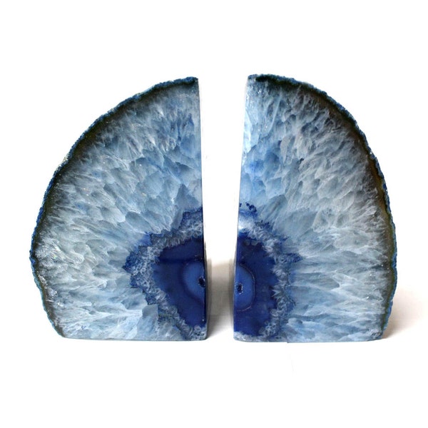 Blue Agate Bookend Pair - 3 to 6 lb - Geode Bookend - Home Decor - (RK1-18)
