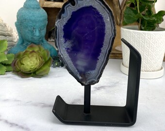 Agate Book End - AS IS- Agate Slice Bookend on Black Metal Stand - (DOOAK-S42-05)