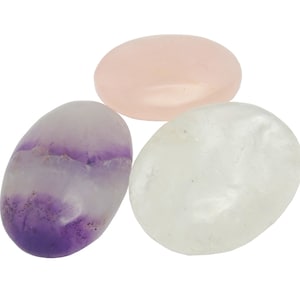 Set of 3 Worry Stone Amethyst Crystal Rose Quartz  - Thumb Stone - Palm Stone - Metaphysical - Chakra