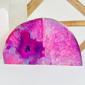 Pink Dyed Agate Crystal Bookends Stone Book Ends