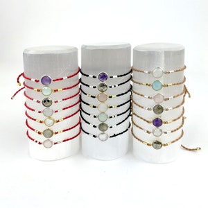 Gemstone Crystal Bracelet - Adjustable Cord Gold Plated Sterling or Sterling Silver