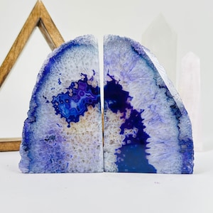 Purple Dyed Agate Crystal Bookends OOAK
