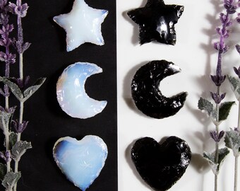 Opalite and Obsidian Heart Moon and Star Shaped (10BROWNSHELF)