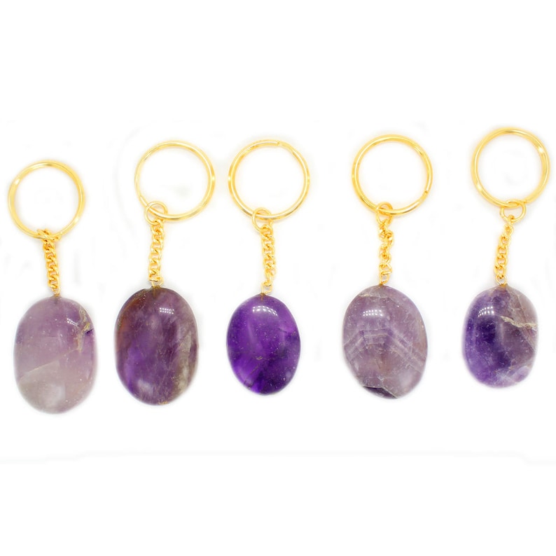 Amethyst Worry Stone Keychain Gold Tone Keychain natural Etsy