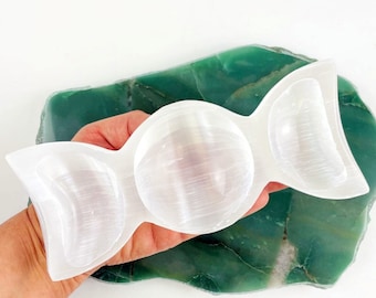 Selenite Triple Moon Goddess Crystal Bowl - Moon Phase Charging Station