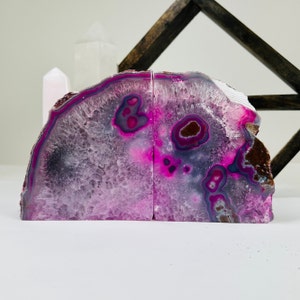 Pink Dyed Agate Crystal Bookends OOAK