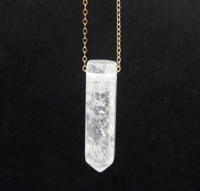 Crystal Quartz Point Pendant - Pencil Point - Top Side Drilled Bead - (RK37B12-08)