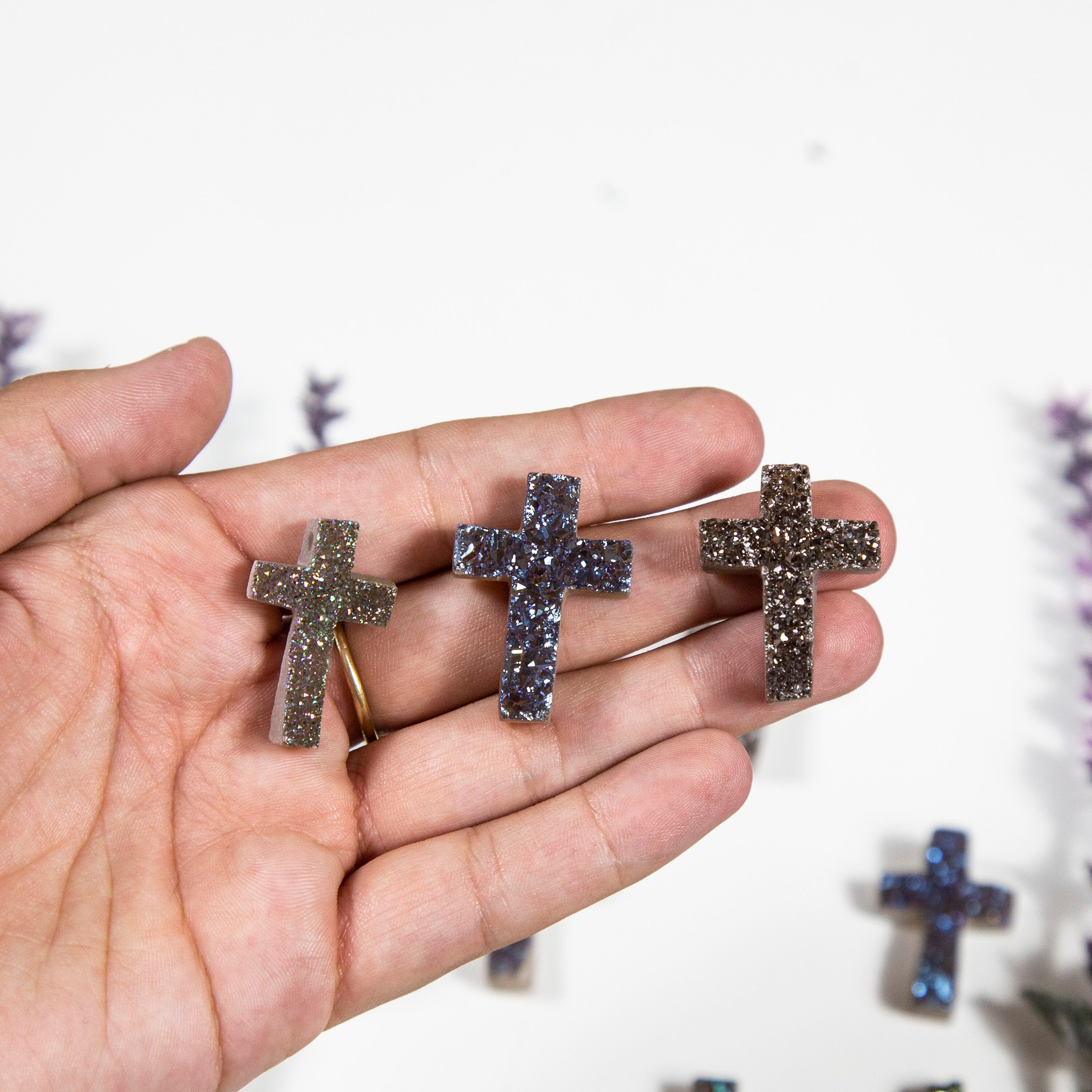 Titanium Druzy Cross Shaped Bead - Top Side Drilled Bead