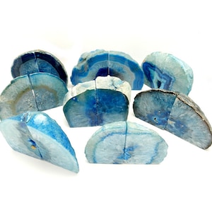 Agate Book End Blue Dyed Half Geode Druzy Bookend Rock Formation Lovely Book Ends 1-3 lb RK1-05 image 4