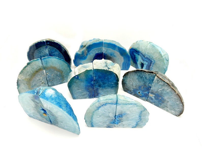 Agate Book End Blue Dyed Half Geode Druzy Bookend Rock Formation Lovely Book Ends 1-3 lb RK1-05 image 4