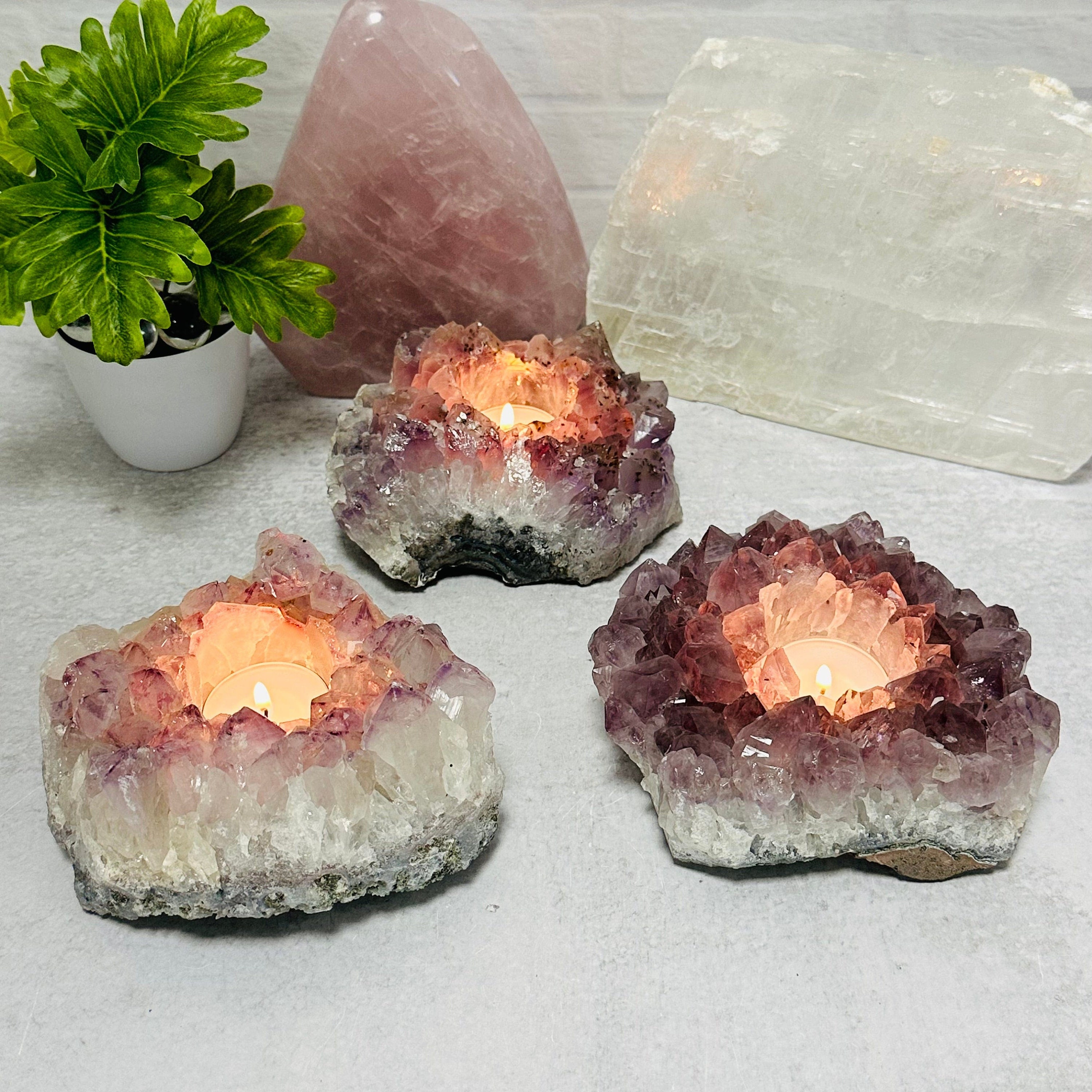 アメジストクリスタルクラスターキャンドルホルダー - 高品質 - Etsy 日本