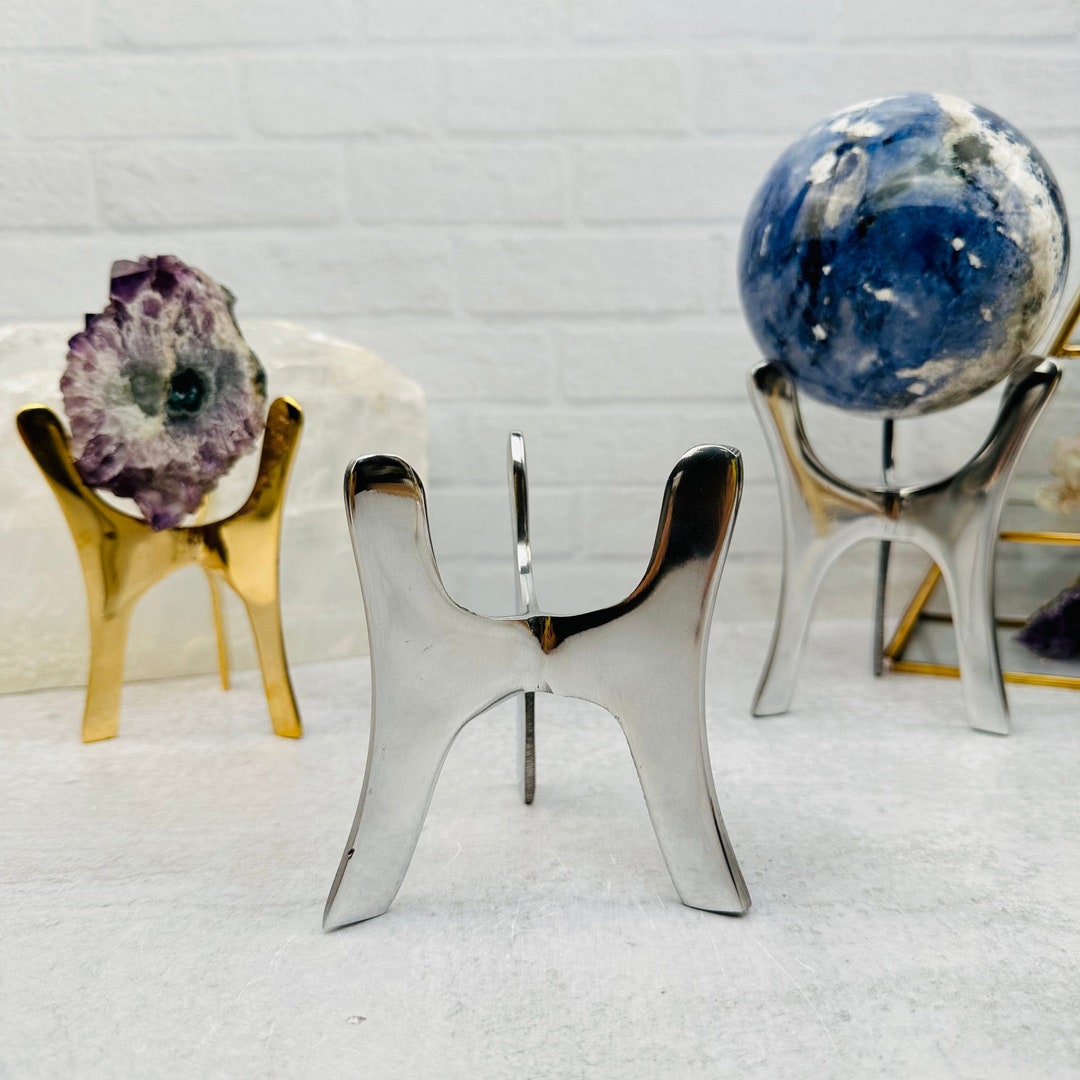 Trilith Stand Crystal Tripod Stand - 2 Sizes - Choose Gold Brass or Silver Aluminum ...