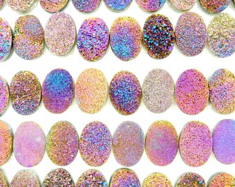 Purple and Yellow Oval Druzy Cabochon 10 x 14mm (RK35B19-17)