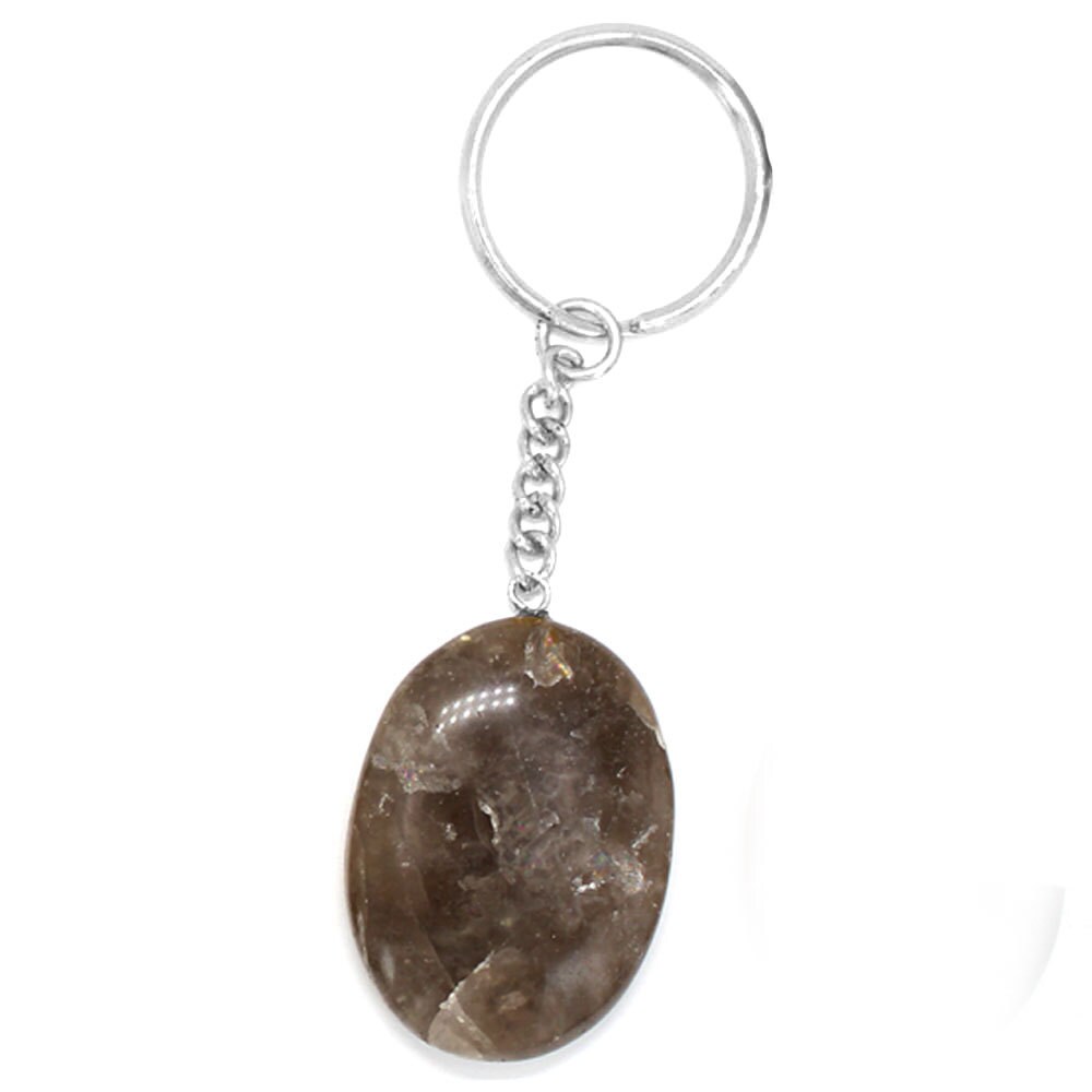 Smokey Quartz Worry Stone Keychain Silver Tone Keychain Etsy