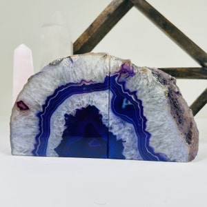 Purple Dyed Agate Crystal Stone Bookends OOAK