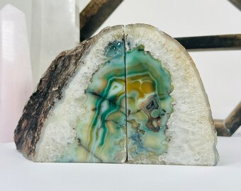 Green Dyed Agate Crystal Bookends Geode Book ends