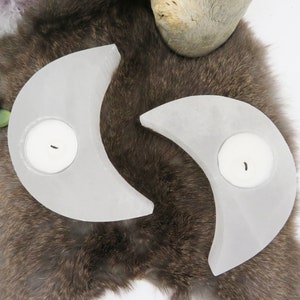 Selenite Moon Shaped Crystal Candle Holders (RK2-36)