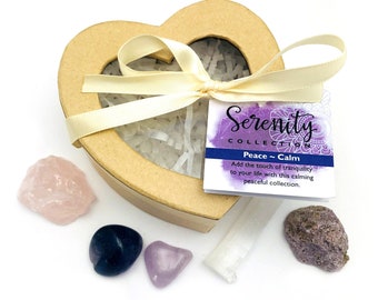 Crystal Healing Serenity Set of Stones in Heart Shaped Box
