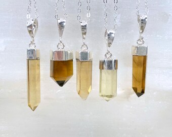 Natural Citrine Point Necklace Sterling Silver