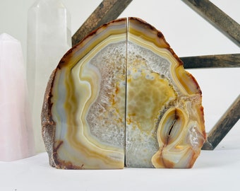 Geode Bookend Natural Agate Pair Set of 2 Geodes