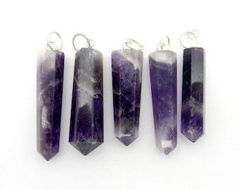 Chevron Amethyst Point Pendant with Silver Tone Bail Purchase 1, 5, 10, or 20 pieces (12BROWNSHELF-53-04)
