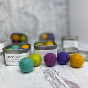 Pastel Colored Catnip Infused Felted Balls with Recharging Tin by Simply B Vermont