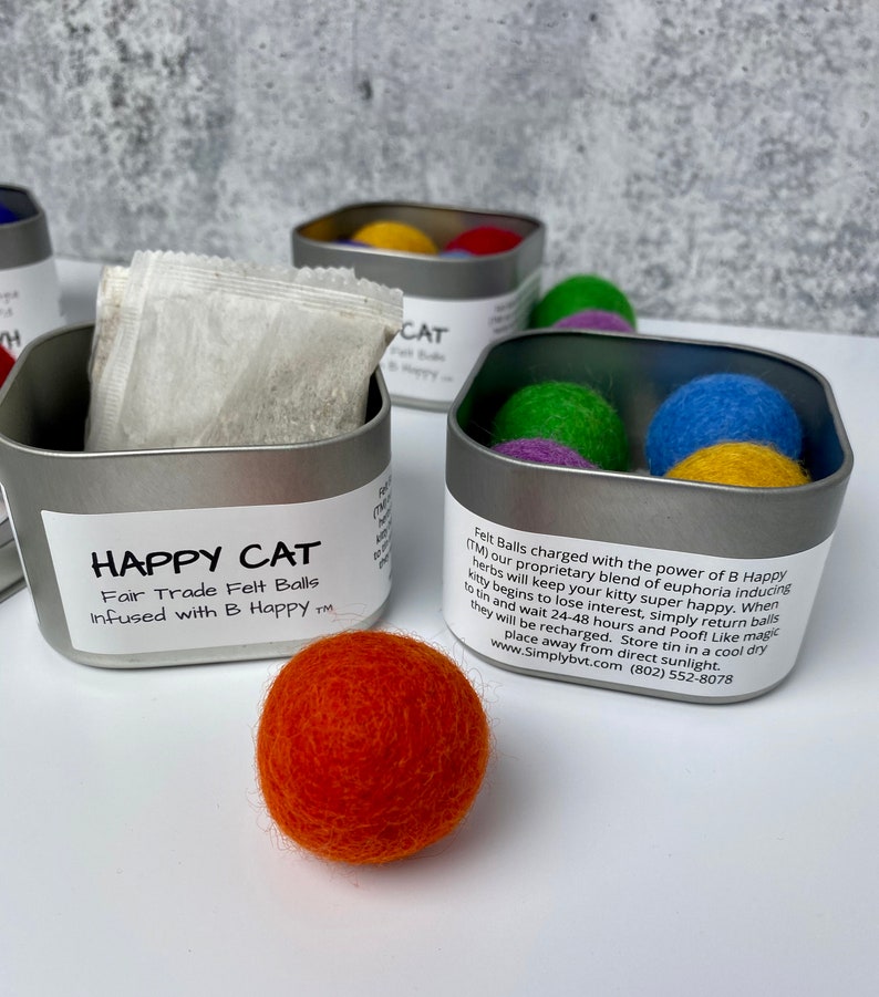 Catnip Infused Felted Balls with Recharging Tin by Simply B Vermont image 5