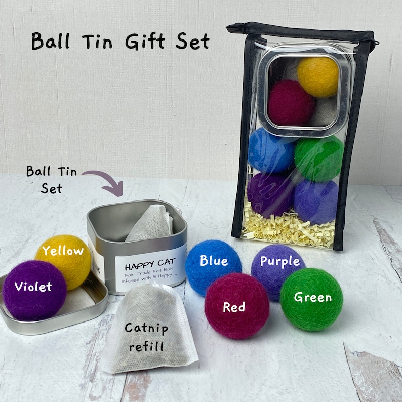 Jumbo-Sized Catnip Infused Felted Balls with Recharging Tin by Simply B Vermont Gift Set