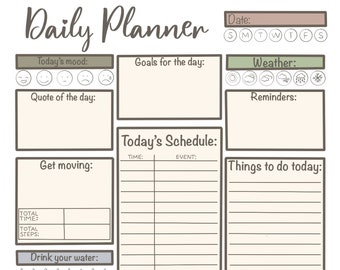 Personal daily planner page. Habit tracking. List planning. Digital download.