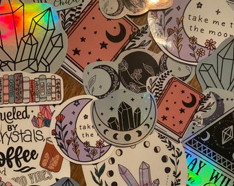 Handmade vinyl stickers- crystals, moon, witchy