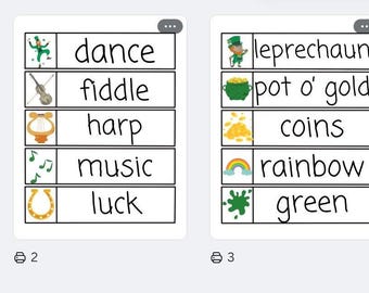 Palavras para o mural de vocabulário da pré-escola - Dia de São Patrício