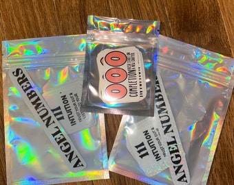 Pegatinas de vinilo hechas a mano: purpurina holográfica, holográfica, coloridas, números de ángel