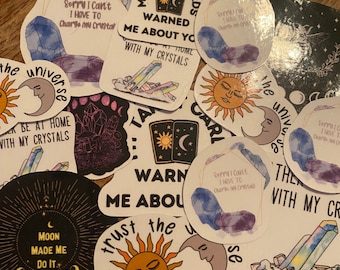 Pegatinas de vinilo hechas a mano: cristales, brujería, magia oscura, cartas del tarot, luna